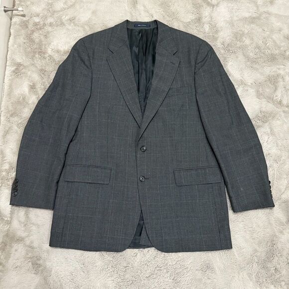 Vintage Chaps by Ralph Lauren Wool Blazer Gray‎ Glen Plaid Men’s Size 44T Career